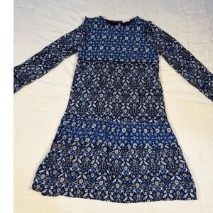 FatFace Young Crew Blue Floral Bird Tiered Ruffle Dress Girls 12-13 Long Sleeve